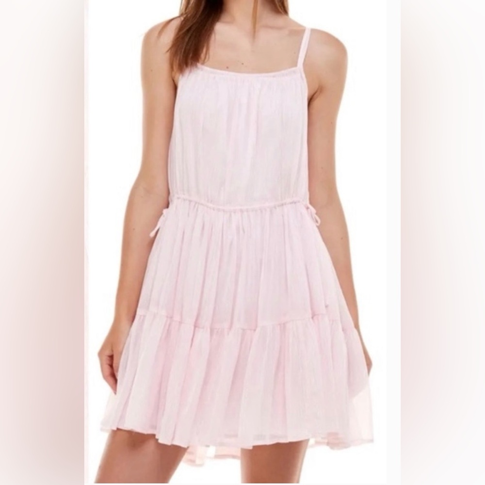 Wayf Pale Pink Spaghetti-Strap Tiered Dress